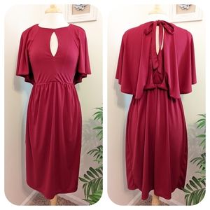 ASOS Cutout Cape Sleeve Sheath Midi Dress Wine Size 6